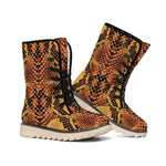 Yellow And Brown Snakeskin Print Winter Boots