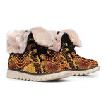 Yellow And Brown Snakeskin Print Winter Boots