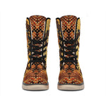 Yellow And Brown Snakeskin Print Winter Boots