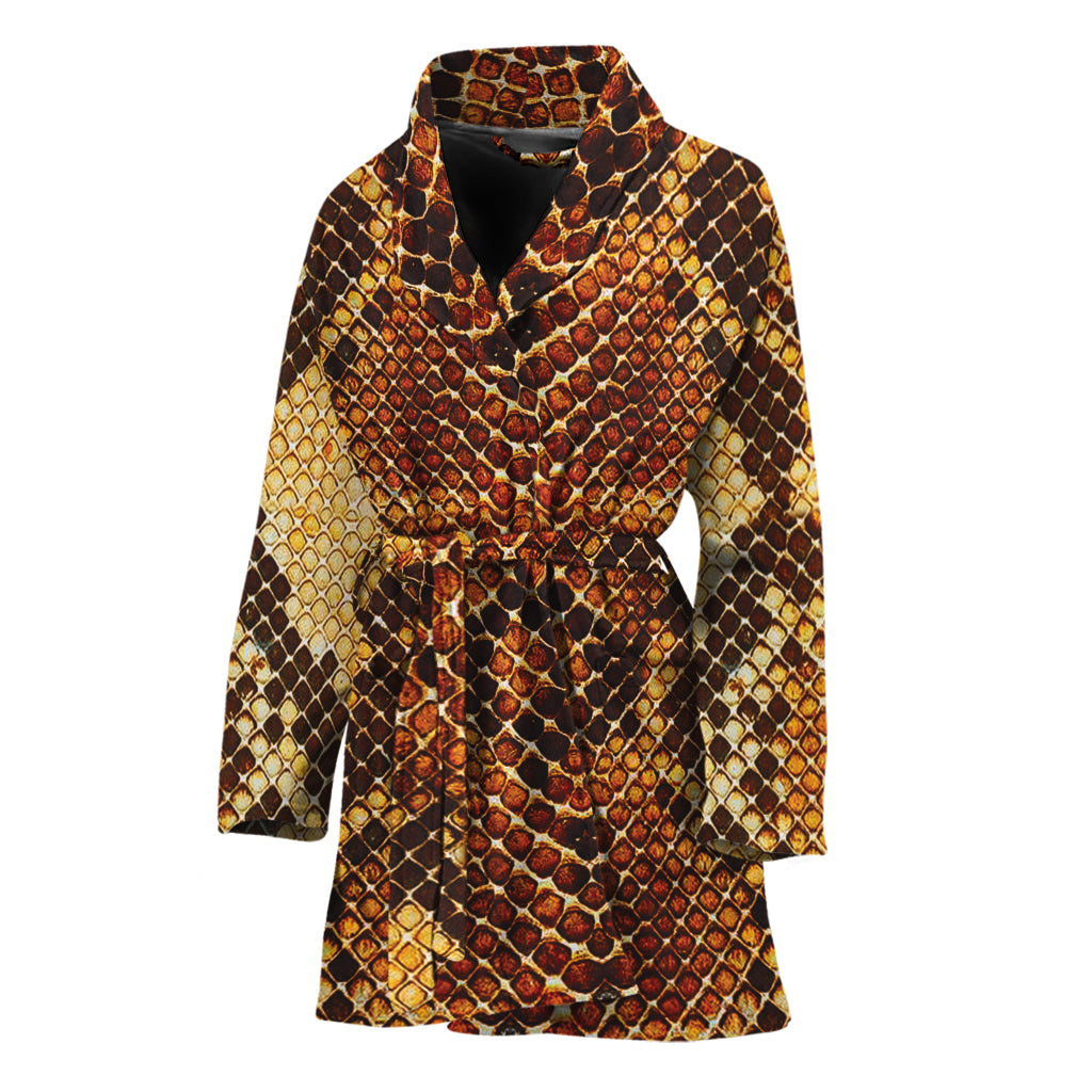 Yellow And Brown Snakeskin Print Women's Bathrobe