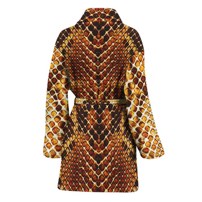 Yellow And Brown Snakeskin Print Women's Bathrobe