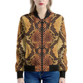 Yellow And Brown Snakeskin Print Women's Bomber Jacket