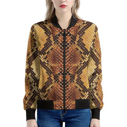 Yellow And Brown Snakeskin Print Women's Bomber Jacket
