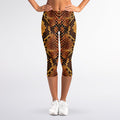 Yellow And Brown Snakeskin Print Women's Capri Leggings