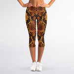 Yellow And Brown Snakeskin Print Women's Capri Leggings