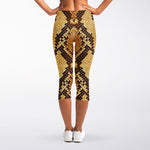 Yellow And Brown Snakeskin Print Women's Capri Leggings