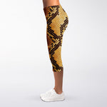 Yellow And Brown Snakeskin Print Women's Capri Leggings