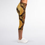 Yellow And Brown Snakeskin Print Women's Capri Leggings