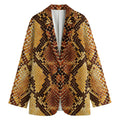 Yellow And Brown Snakeskin Print Women's Cotton Blazer