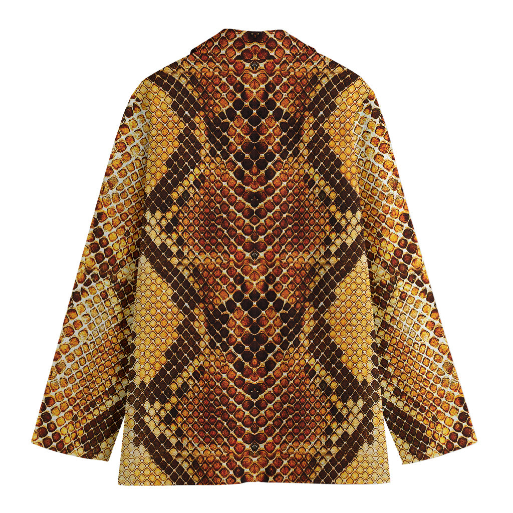 Yellow And Brown Snakeskin Print Women's Cotton Blazer