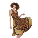 Yellow And Brown Snakeskin Print Women's Sleeveless Dress