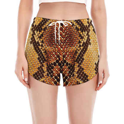 Yellow And Brown Snakeskin Print Women's Split Running Shorts
