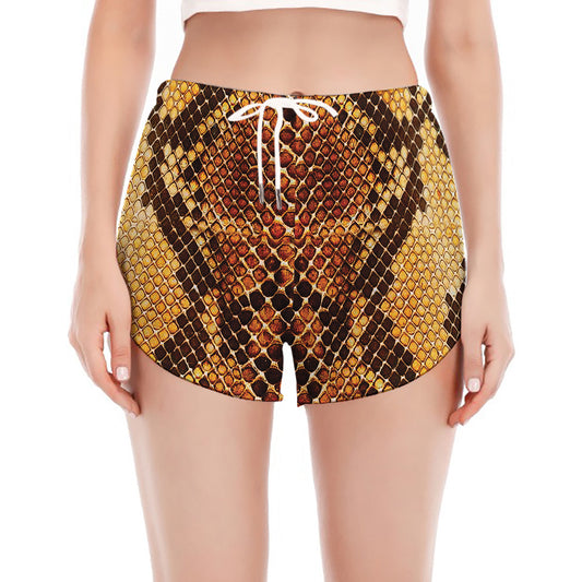 Yellow And Brown Snakeskin Print Women's Split Running Shorts
