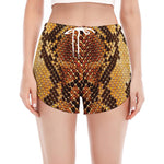 Yellow And Brown Snakeskin Print Women's Split Running Shorts