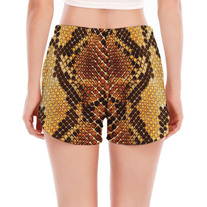 Yellow And Brown Snakeskin Print Women's Split Running Shorts