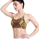 Yellow And Brown Snakeskin Print Women's Sports Bra