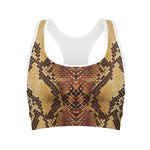 Yellow And Brown Snakeskin Print Women's Sports Bra