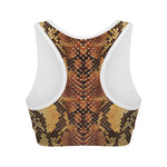 Yellow And Brown Snakeskin Print Women's Sports Bra