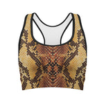 Yellow And Brown Snakeskin Print Women's Sports Bra