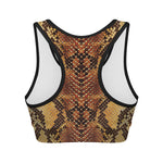 Yellow And Brown Snakeskin Print Women's Sports Bra