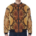 Yellow And Brown Snakeskin Print Zip Sleeve Bomber Jacket