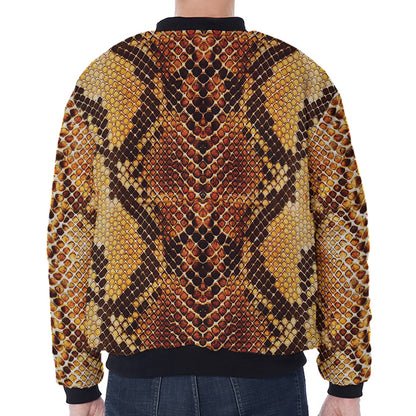 Yellow And Brown Snakeskin Print Zip Sleeve Bomber Jacket