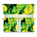 Yellow And Green Acid Melt Print 3 Piece Kitchen Curtains