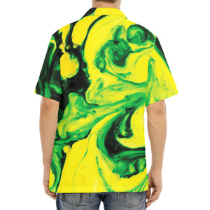 Yellow And Green Acid Melt Print Aloha Shirt