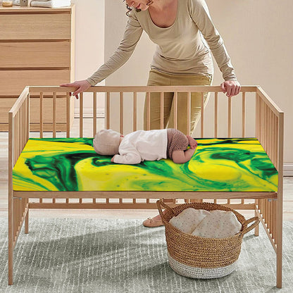 Yellow And Green Acid Melt Print Baby Crib Sheet