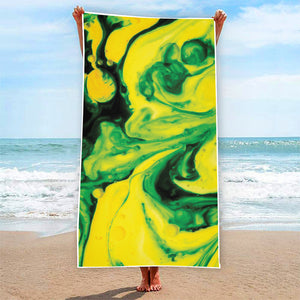 Yellow And Green Acid Melt Print Beach Towel