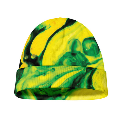 Yellow And Green Acid Melt Print Beanie
