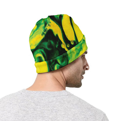 Yellow And Green Acid Melt Print Beanie