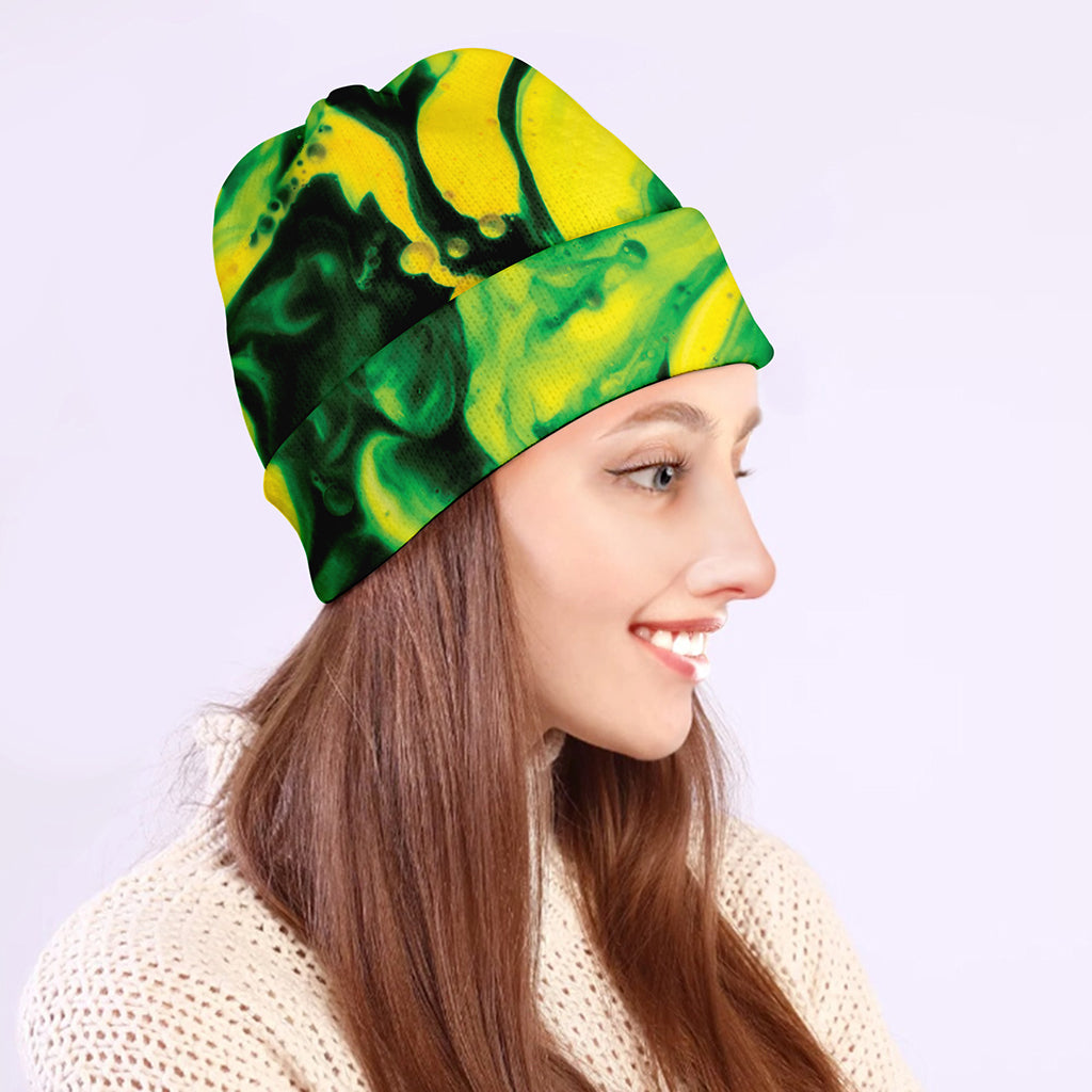 Yellow And Green Acid Melt Print Beanie