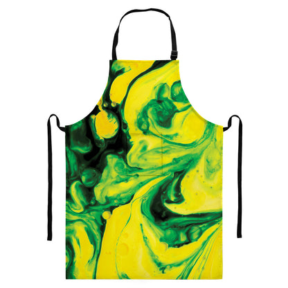 Yellow And Green Acid Melt Print Bib Apron With Pocket