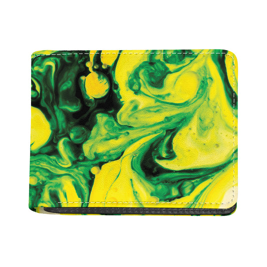 Yellow And Green Acid Melt Print Bifold Wallet