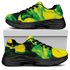 Yellow And Green Acid Melt Print Black Chunky Shoes