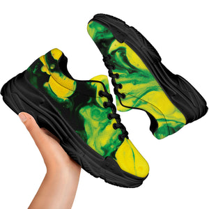 Yellow And Green Acid Melt Print Black Chunky Shoes