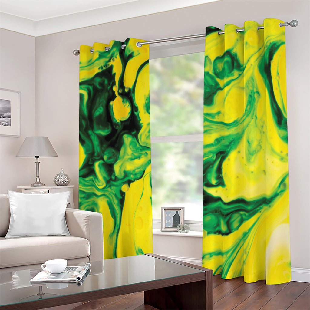 Yellow And Green Acid Melt Print Blackout Grommet Curtains