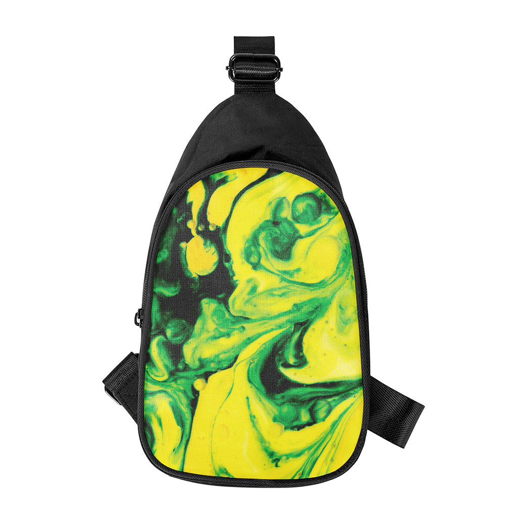 Yellow And Green Acid Melt Print Chest Bag