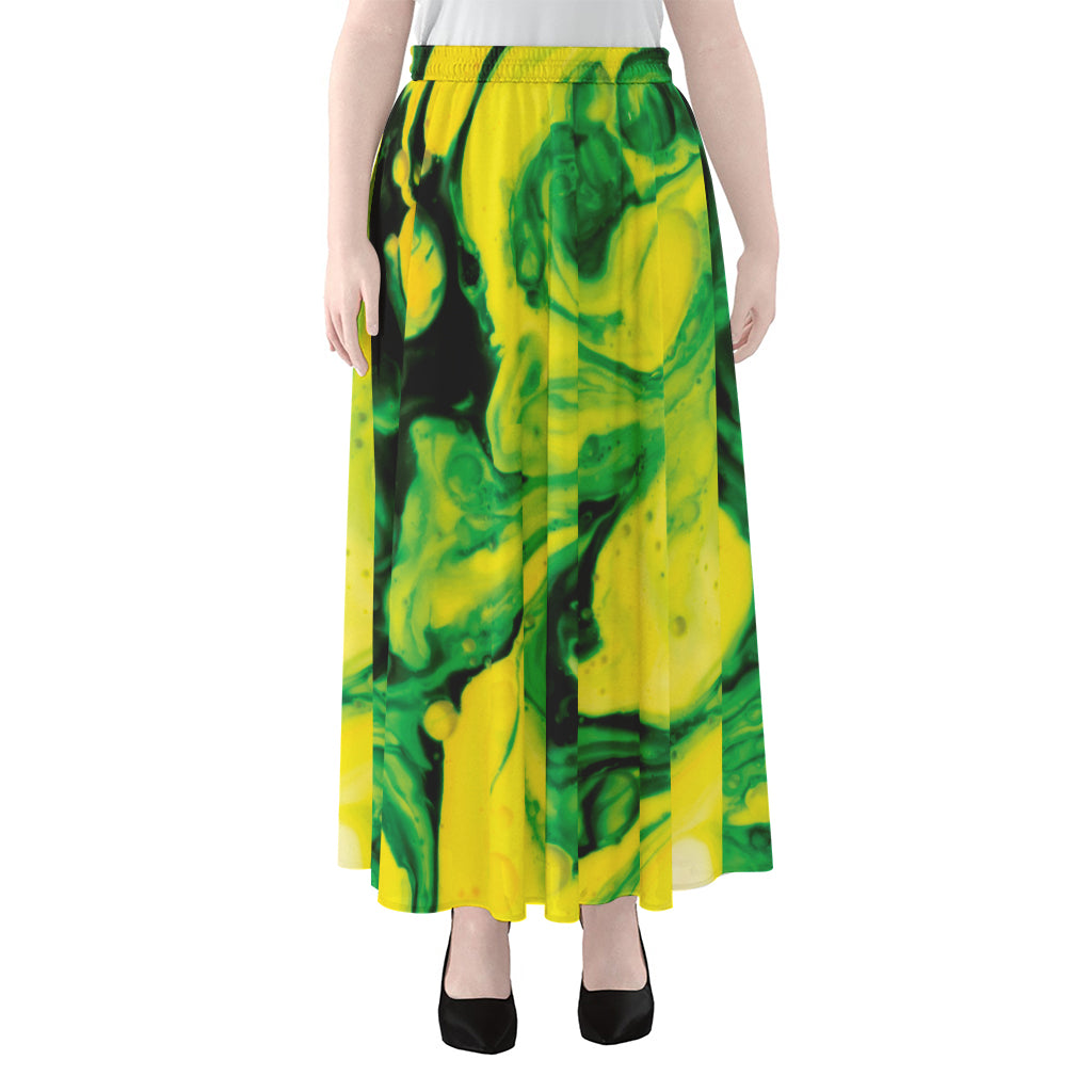 Yellow And Green Acid Melt Print Chiffon Maxi Skirt