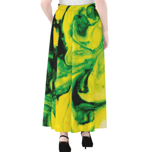 Yellow And Green Acid Melt Print Chiffon Maxi Skirt