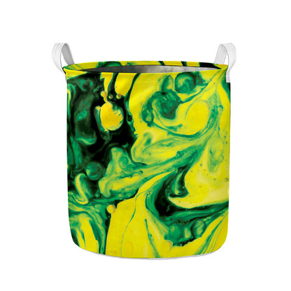 Yellow And Green Acid Melt Print Collapsible Laundry Basket