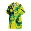 Yellow And Green Acid Melt Print Cotton Hawaiian Shirt