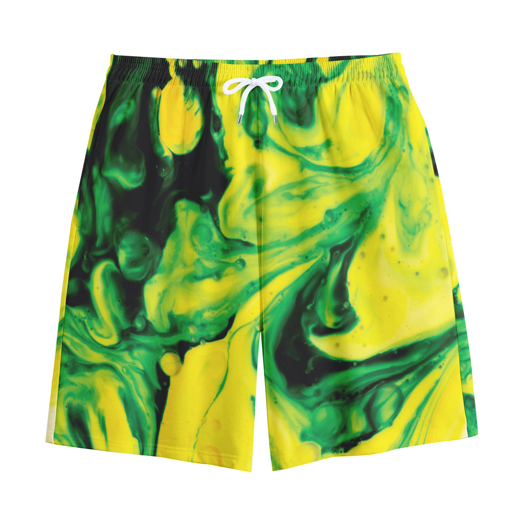 Yellow And Green Acid Melt Print Cotton Shorts