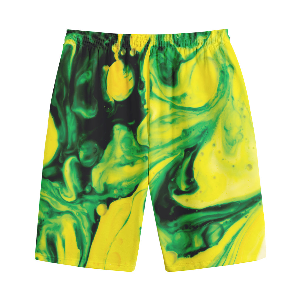 Yellow And Green Acid Melt Print Cotton Shorts