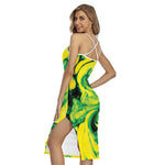 Yellow And Green Acid Melt Print Cross Back Cami Dress