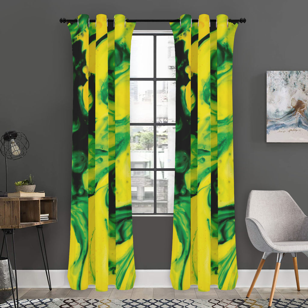 Yellow And Green Acid Melt Print Curtain