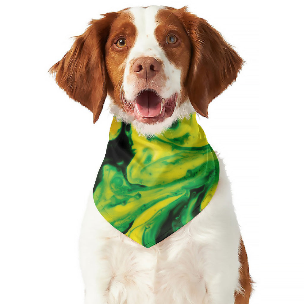 Yellow And Green Acid Melt Print Dog Bandana