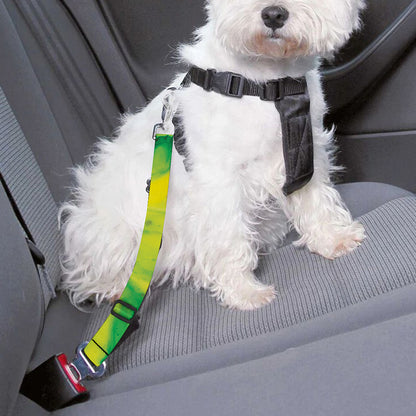 Yellow And Green Acid Melt Print Dog Seat Belt