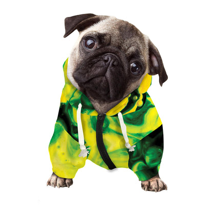 Yellow And Green Acid Melt Print Dog Zip Up Hoodie
